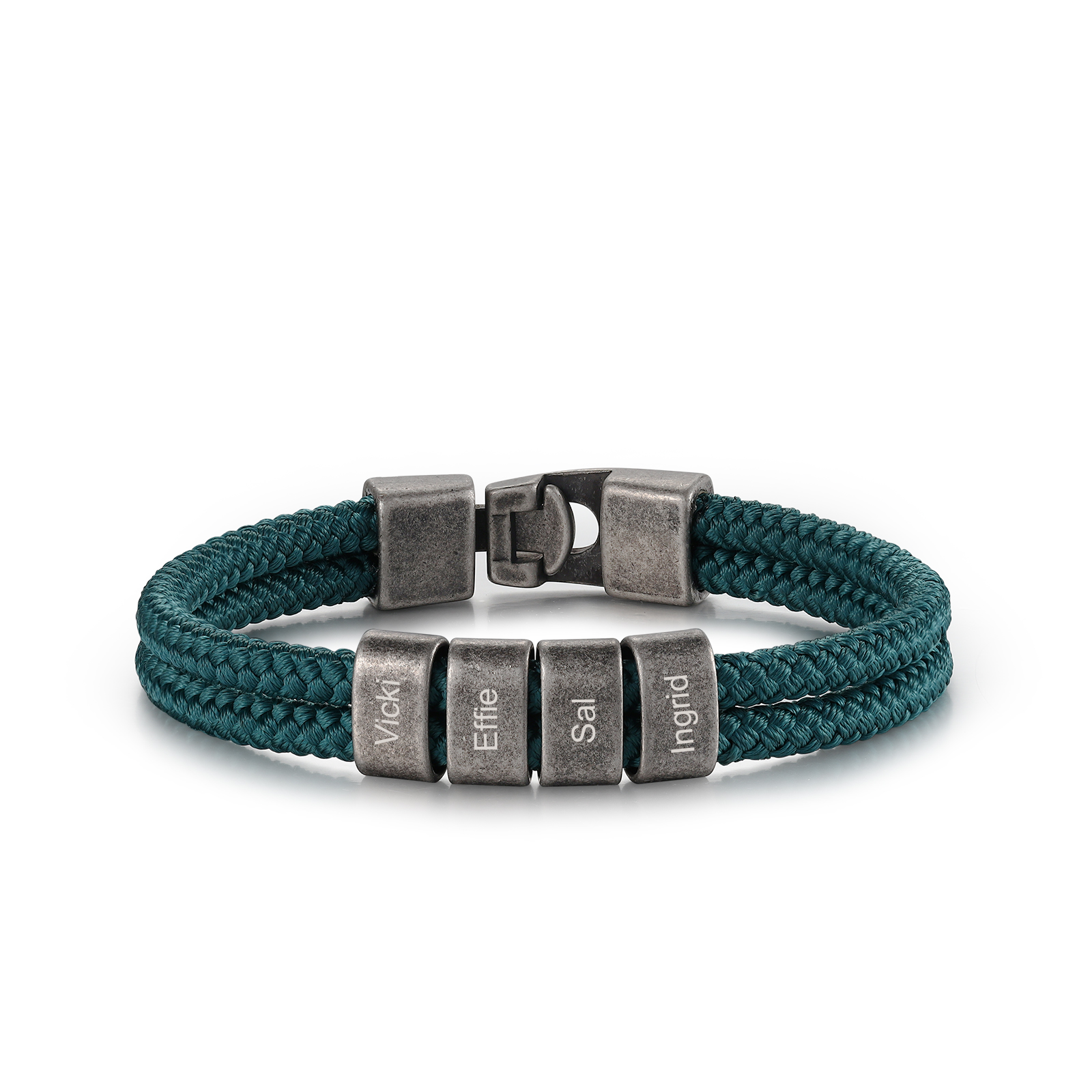 Bracelet Vintage Personnalisés avec 2-4 Noms Bracelet Homme en Vert | Jessemde