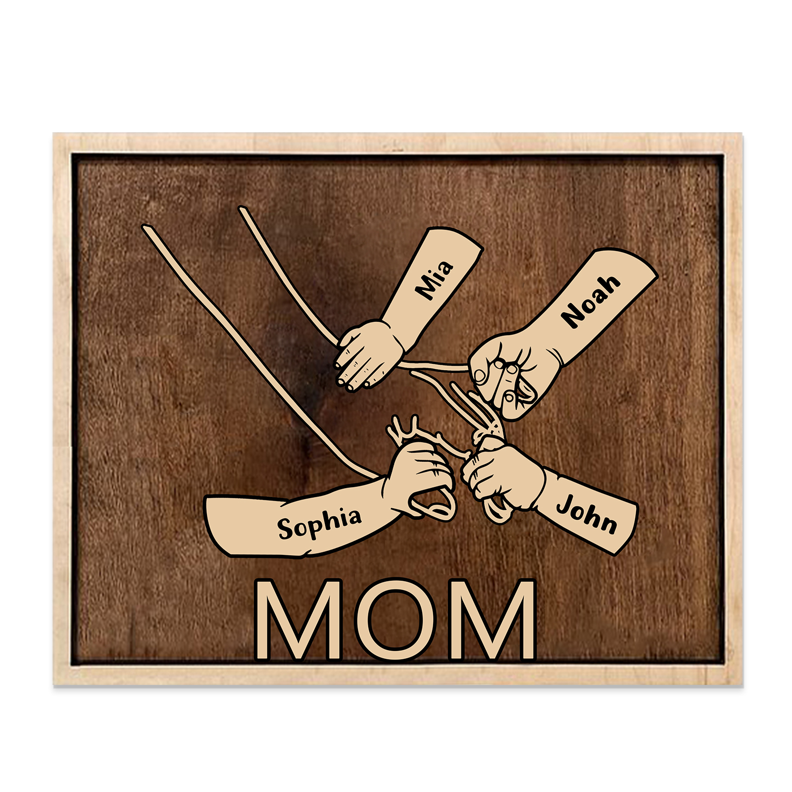 À Papi/Mamie - Cadre en Bois la Main dans la Main 4 Prénoms Personnalisés avec Texte Cadeau pour Famille