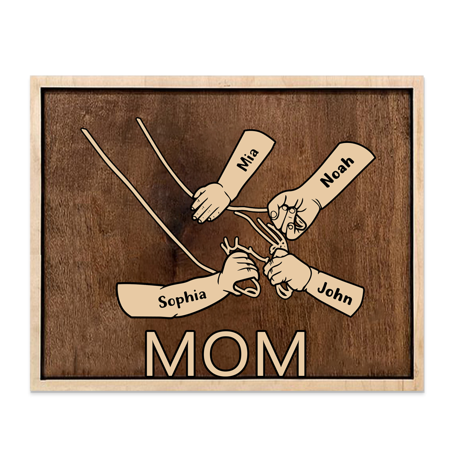 À Papi/Mamie - Cadre en Bois la Main dans la Main 4 Prénoms Personnalisés avec Texte Cadeau pour Famille