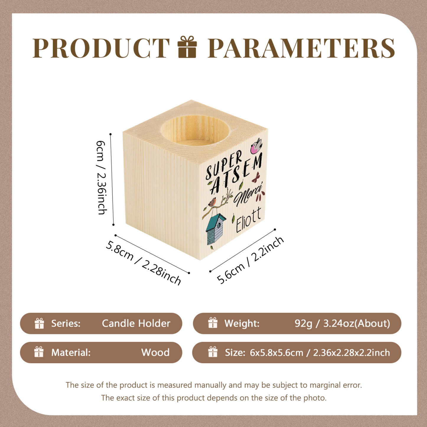 Merci ATSEM-Bougeoir en Bois personnalisé avec Prénom sans Bougie Cadeau fin d’année | Jessemade