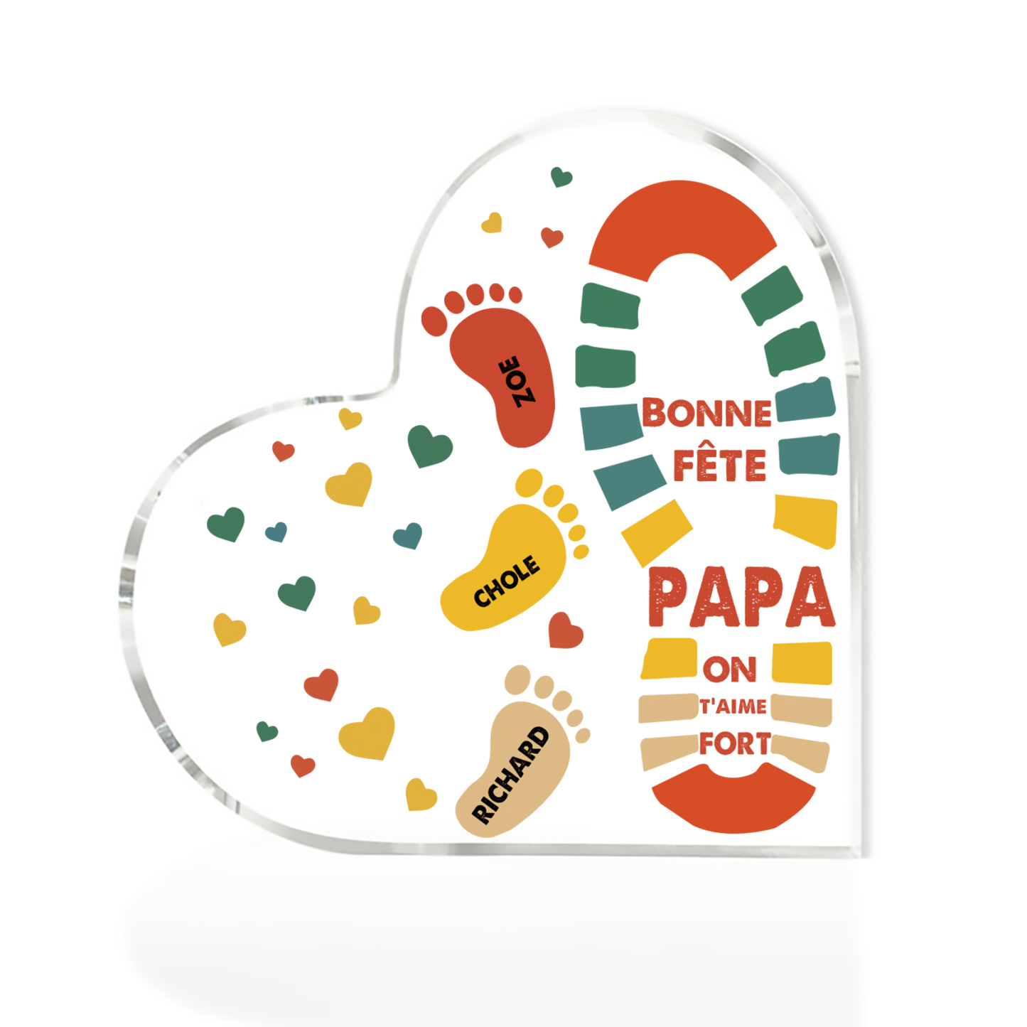 À mon Papa - Plaque Acrylique en Forme de Cœur Empreintes 3 Prénoms Personnalisés
