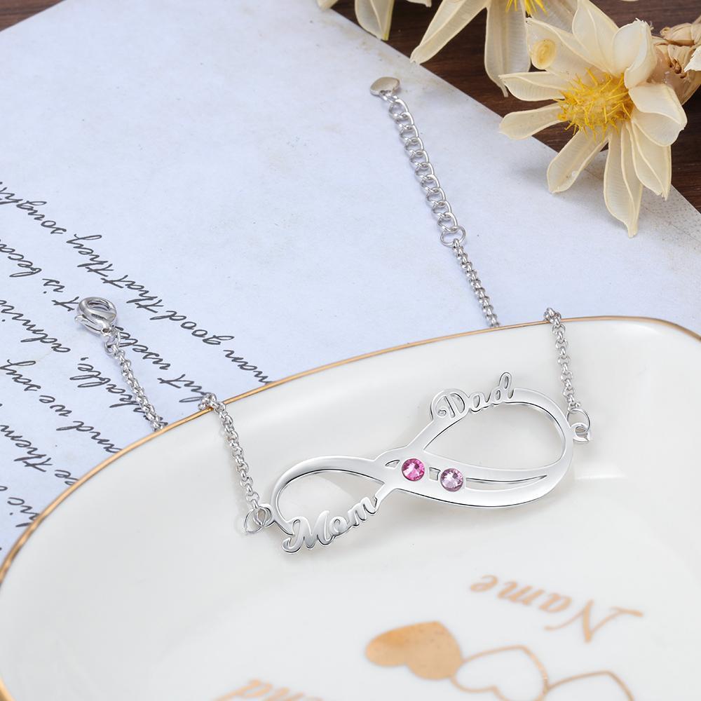 Bracelet 2 Prénom en Argent Massif avec pierre de naissance