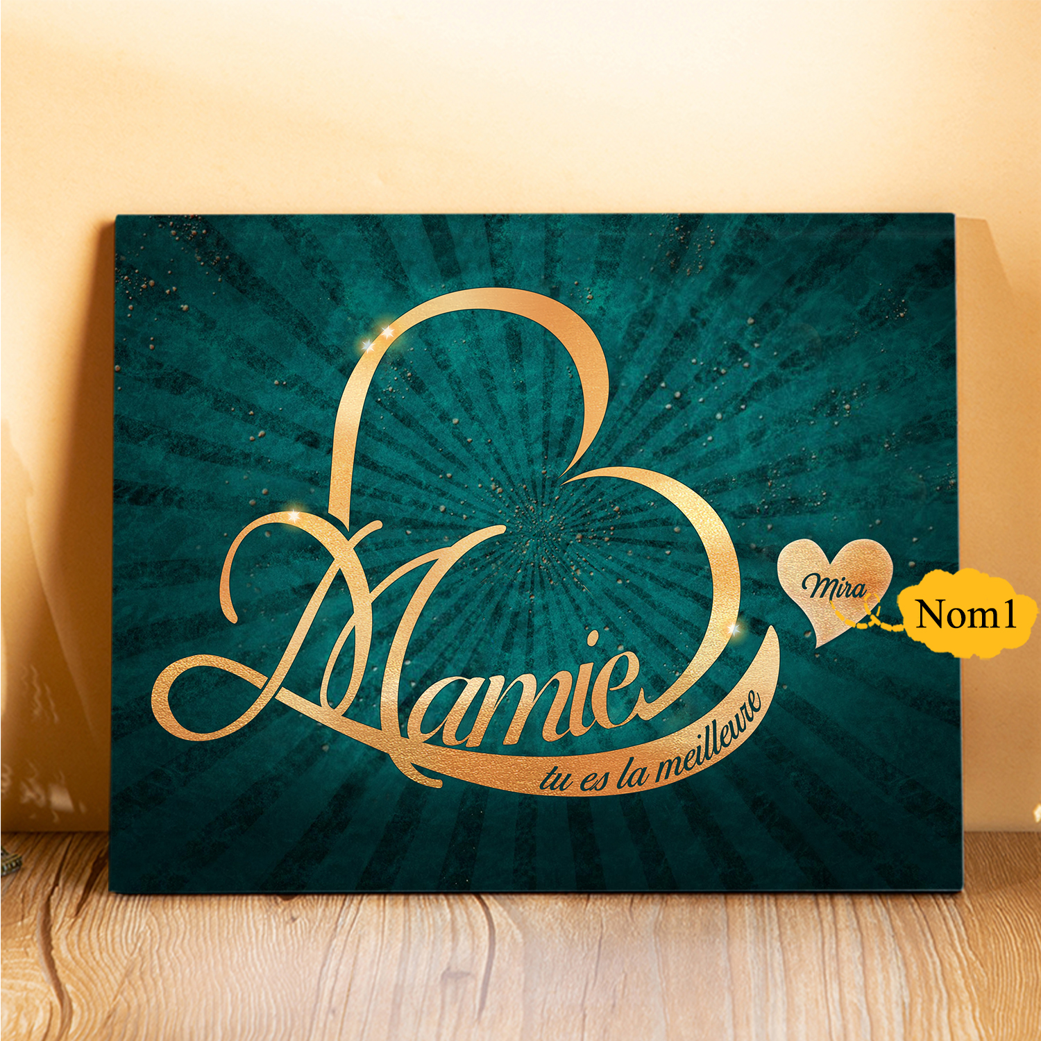 À ma Mamie - Cadre en Bois Cœur 1-6 Prénoms Personnalisés