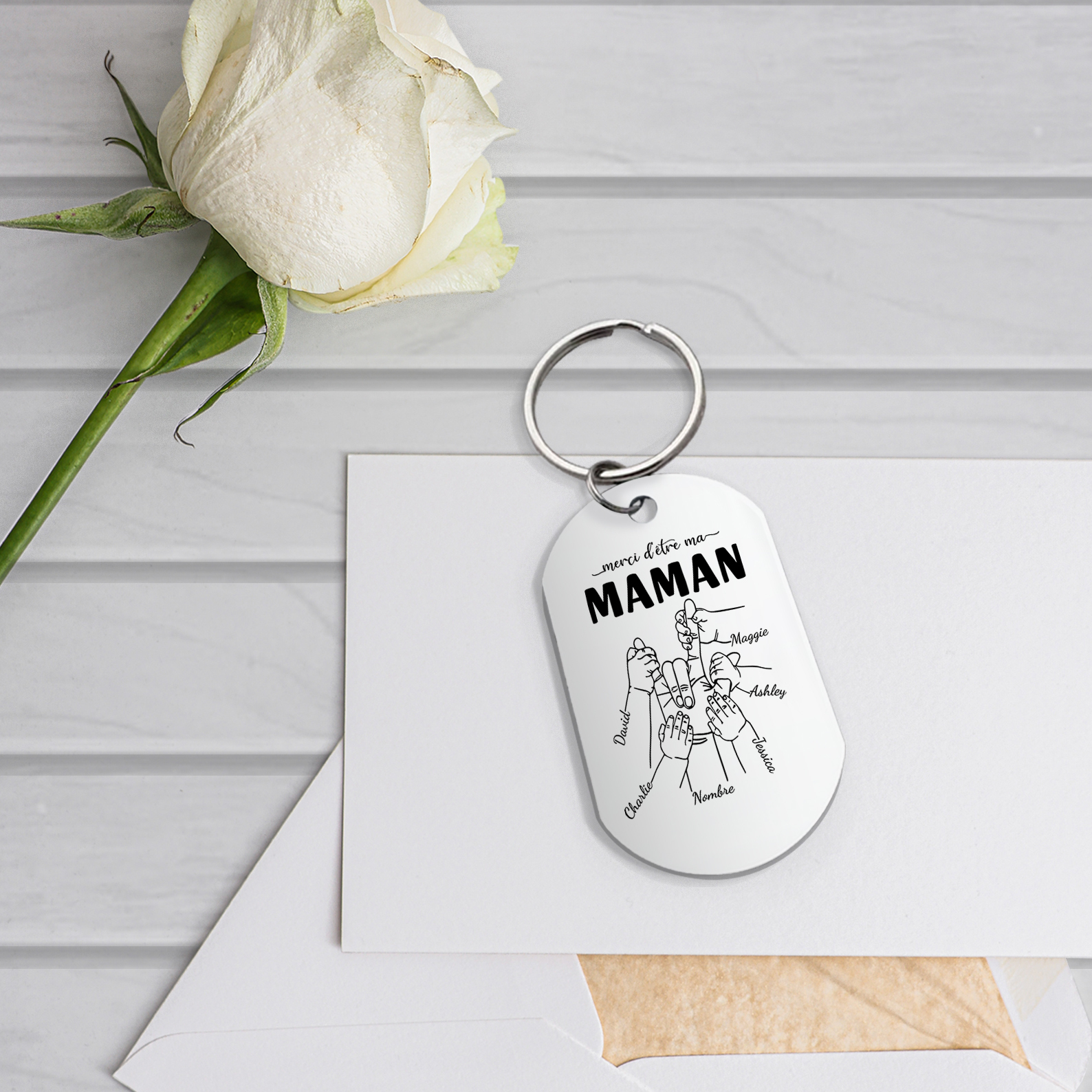 À Ma Maman - Porte-Clés la Main dans la Main 2-6 Prénoms Personnalisés