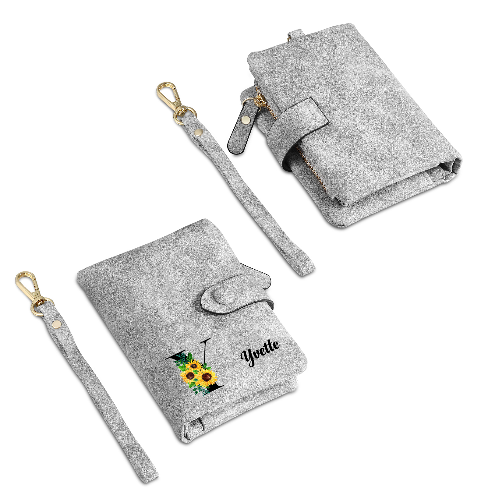 Portefeuille Fleur 1 Prénom et Lettre Personnalisés avec Photo et Texte Porte-Monnaie Carte pour Femmes