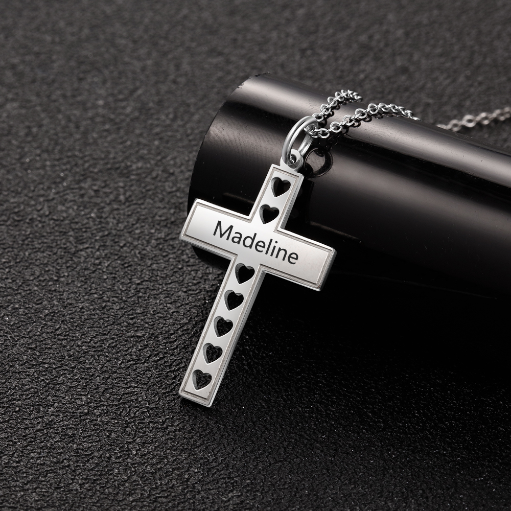 Collier Pendentif Croix et Cœur 1 Prénom Personnalisé pour Femmes