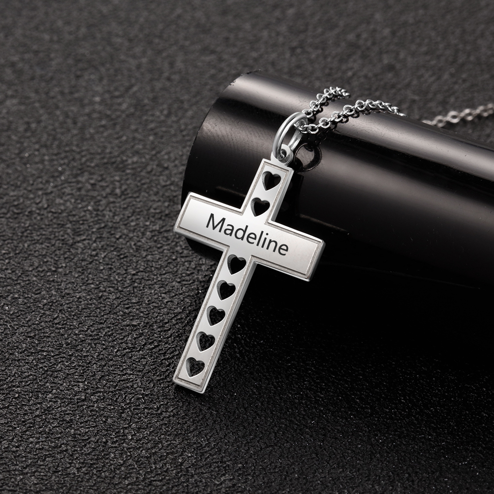 Collier Pendentif Croix et Cœur 1 Prénom Personnalisé pour Femmes