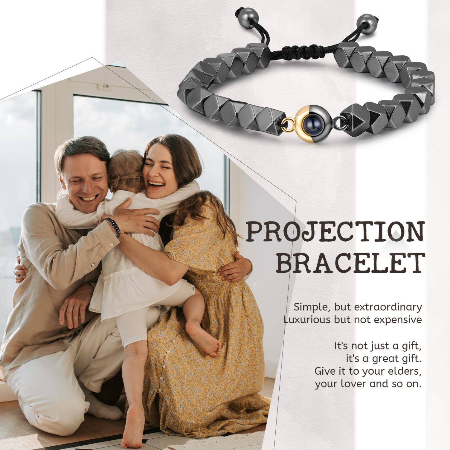 Bracelet Personnalisé Bracelet Photo Projection Bracelet Hématite Noir pour Homme｜ Jessemade