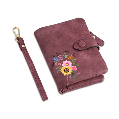 Portefeuille Fleurs 5 Prénoms et 1 Texte Personnalisés Porte-Monnaie Carte pour Femmes