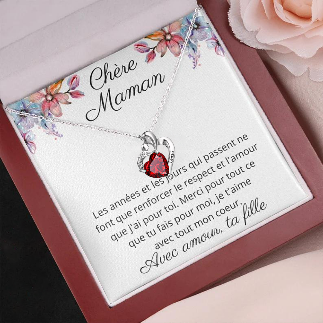 Chère Maman-Collier coeur 1 Prénoms Personnalisés avec pierre de naissance