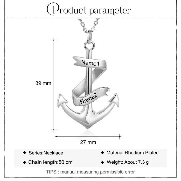 Collier pendentif d'ancre marine nautique Collier Personnalisé Homme avec 2 Prénoms|Jessemade