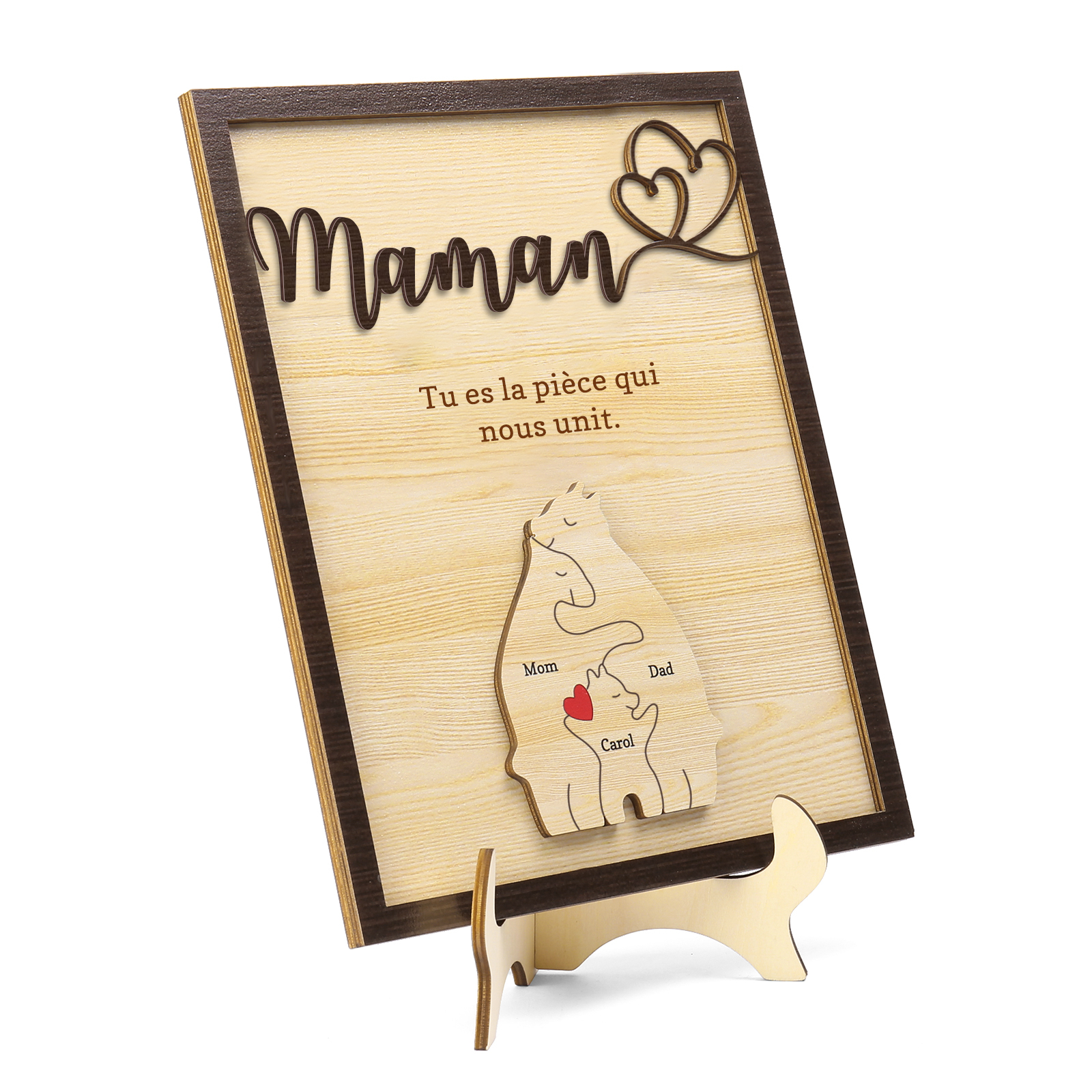 À ma Maman - Décoration en bois Ours 3 Prénoms Personnalisés Ornement pour Famille