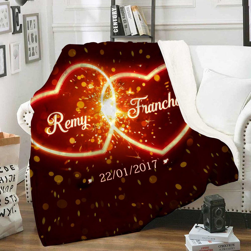 Plaid Personnalisé avec 2 Prénoms et 1 Date Couverture Flanelle pour Couple | Jessemade