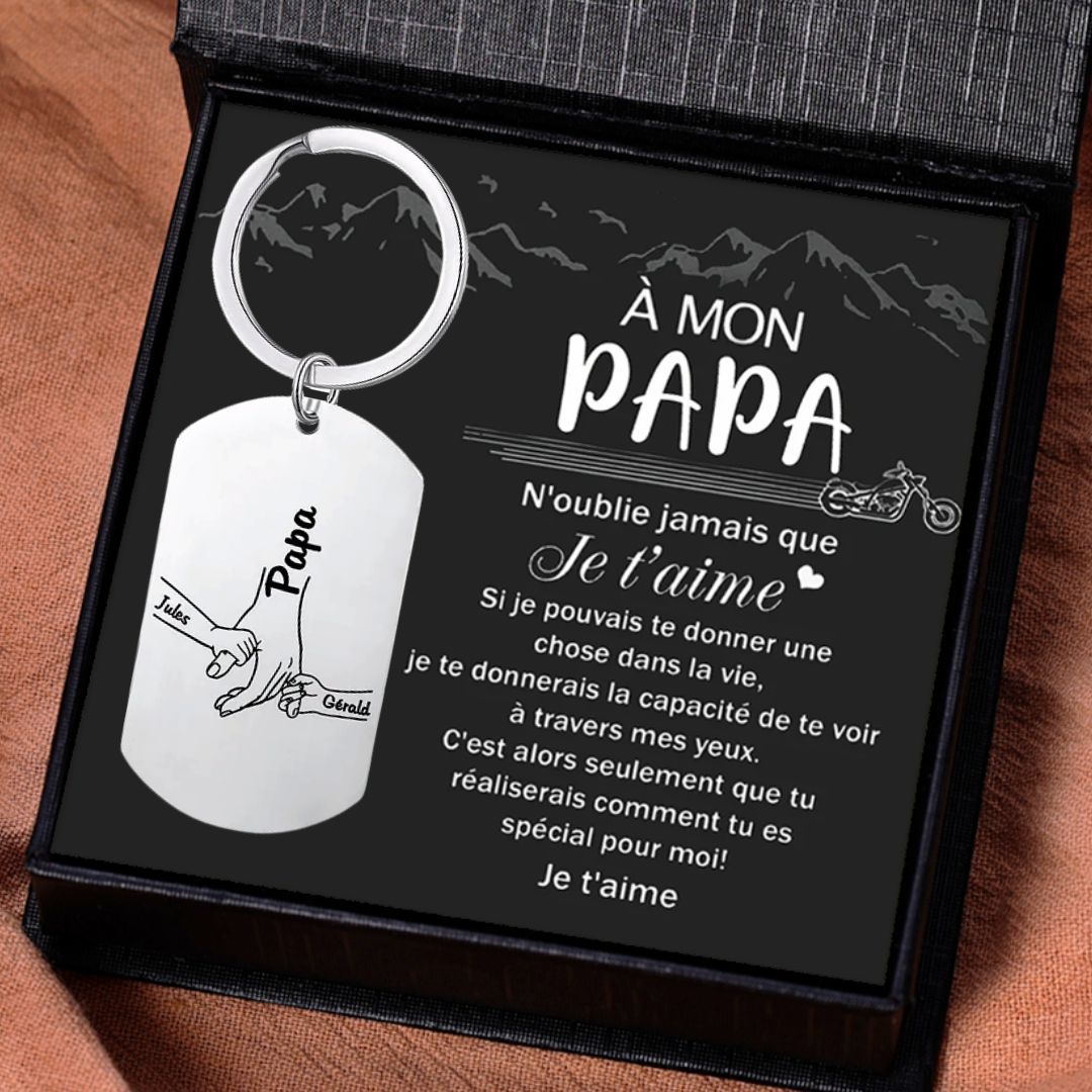 Jessemade FR À mon Papa - Porte-Clés la main dans la main 2 Prénoms Personnalisés