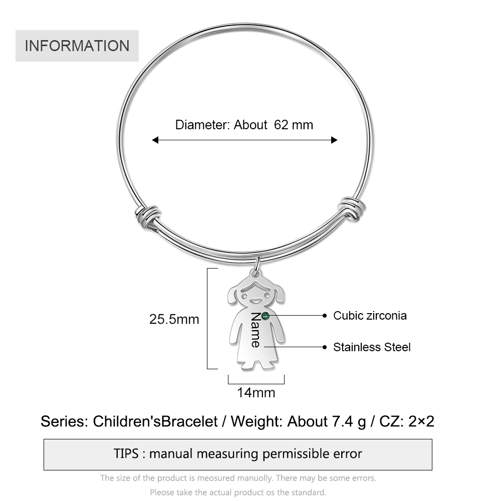 Bracelet Marraine Jonc Ajustable Jessemade Avec 1 Breloque Enfant 1 Pierre de Naissance - À Ma Marraine