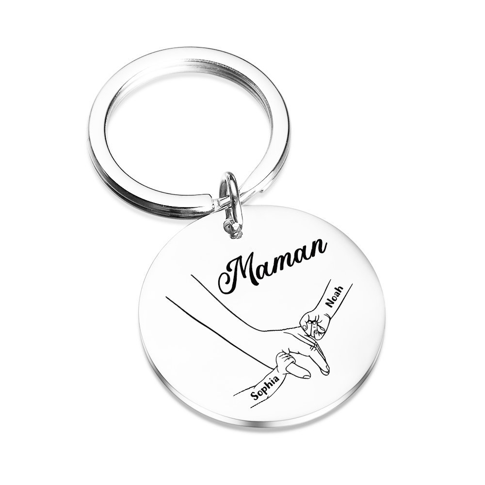 À ma Maman - 1-6 Noms Porte-Clés Rond en Inox Personnalisés pour Famille