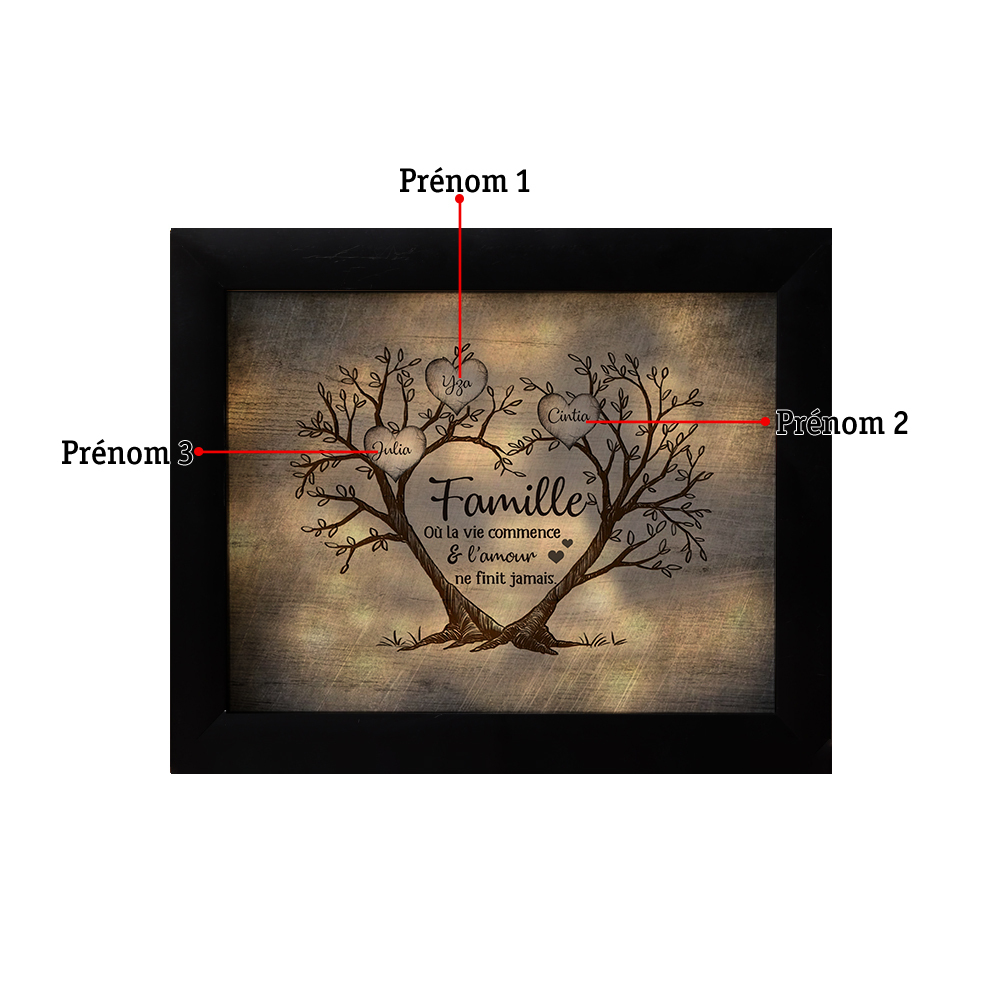 Cadre Photo LED Couple 3-6 Prénoms Personnalisés Arbre de vie