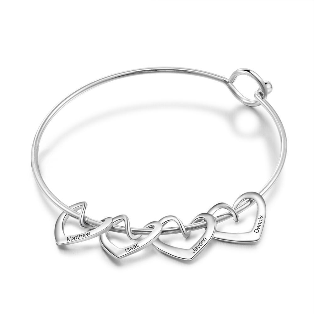 Bracelet 4 Prénoms Personnalisés avec 4 Cœurs Breloques