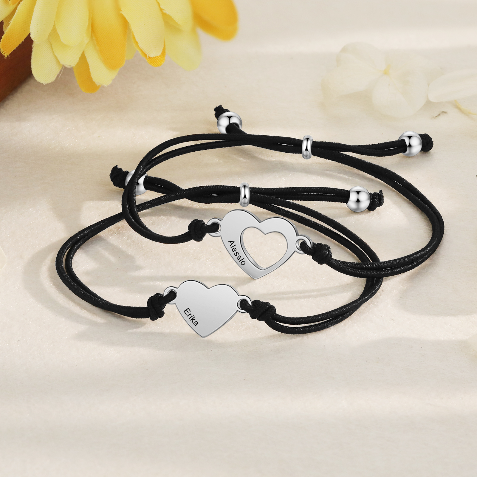 2PCS Bracelets Cœur 2 Prénoms Personnalisés Bracelet en Commun Cadeau Rentrée Scolaire｜Jessemade