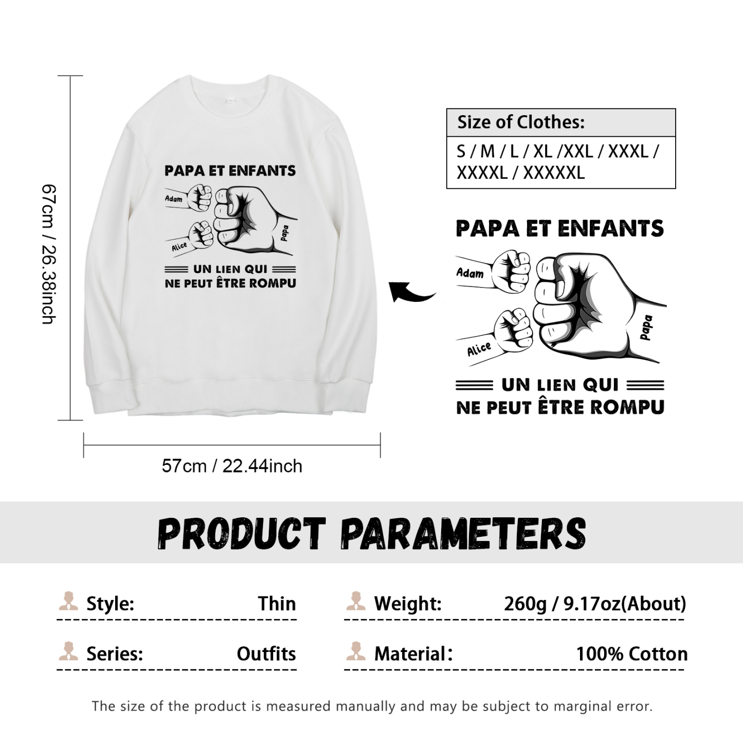 À mon Papa - Sweat-Shirt Poings 2 Prénoms Personnalisés