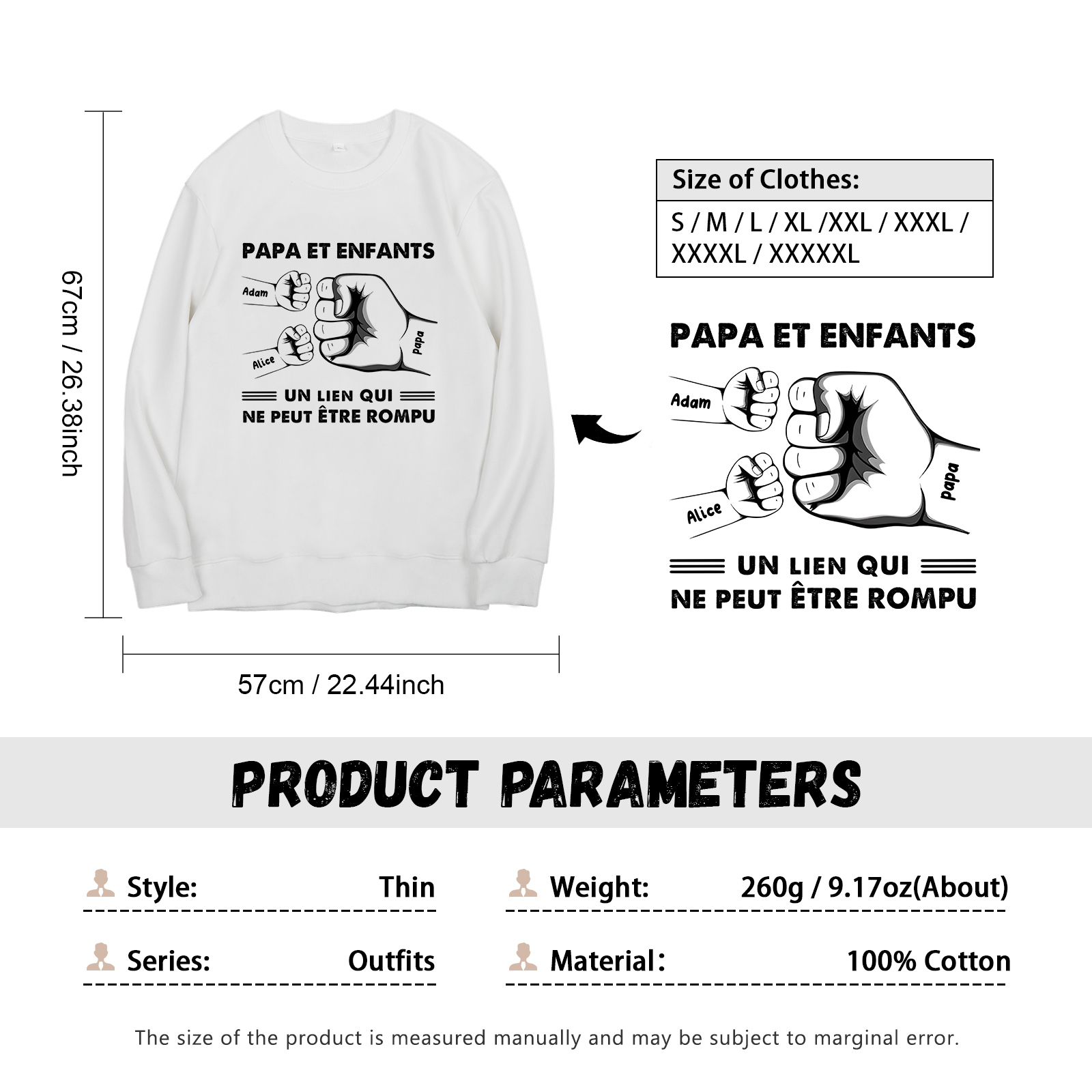 À mon Papa - Sweat-Shirt Poings 2 Prénoms Personnalisés