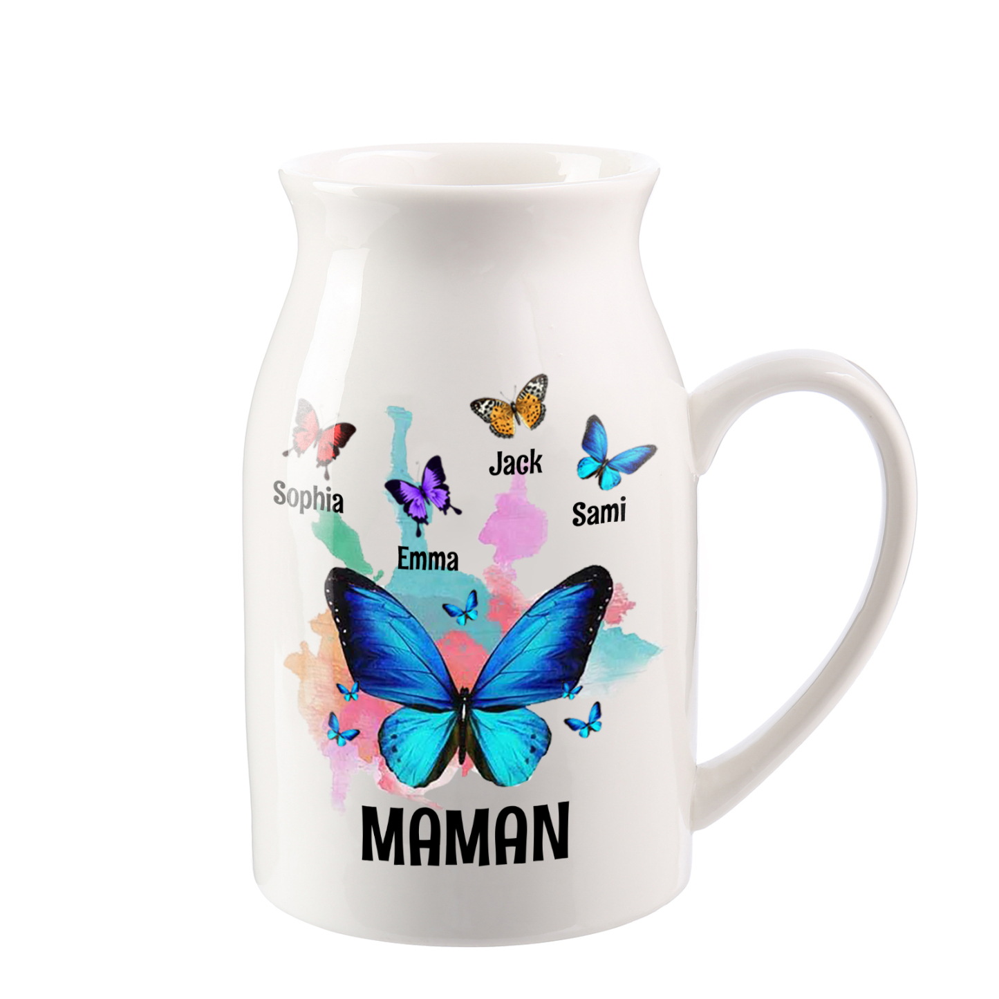 Vase à Fleurs Papillons 4 Prénoms Personnalisés avec Texte Décoration de la Maison