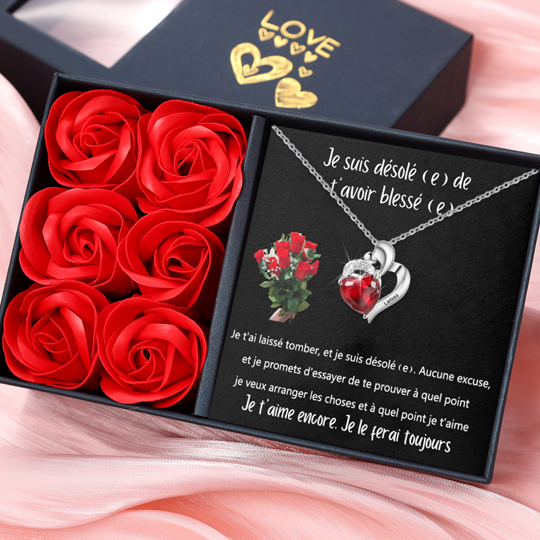 Collier d'Excuses Cœur 1 Prénom Personnalisé avec Pierre de Naissance