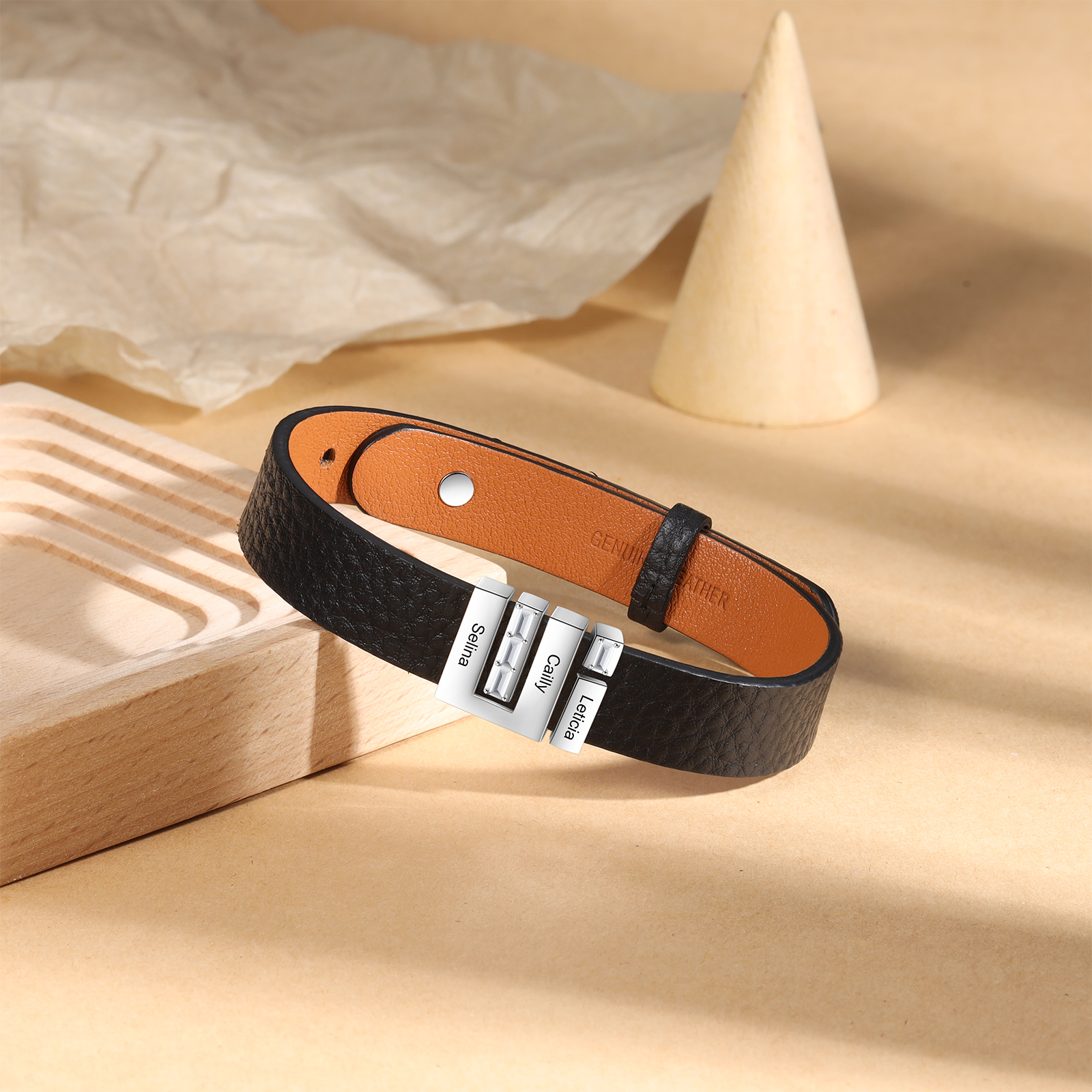 Bracelet Homme Personnalisé en Acier Inoxydable | Gravure de 3 Noms | Cadeau Unique