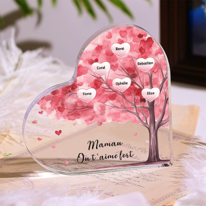 À ma Maman/Mamie - Plaque Acrylique en forme de Cœur Arbre 1-12 Prénoms Personnalisés avec 2 Textes