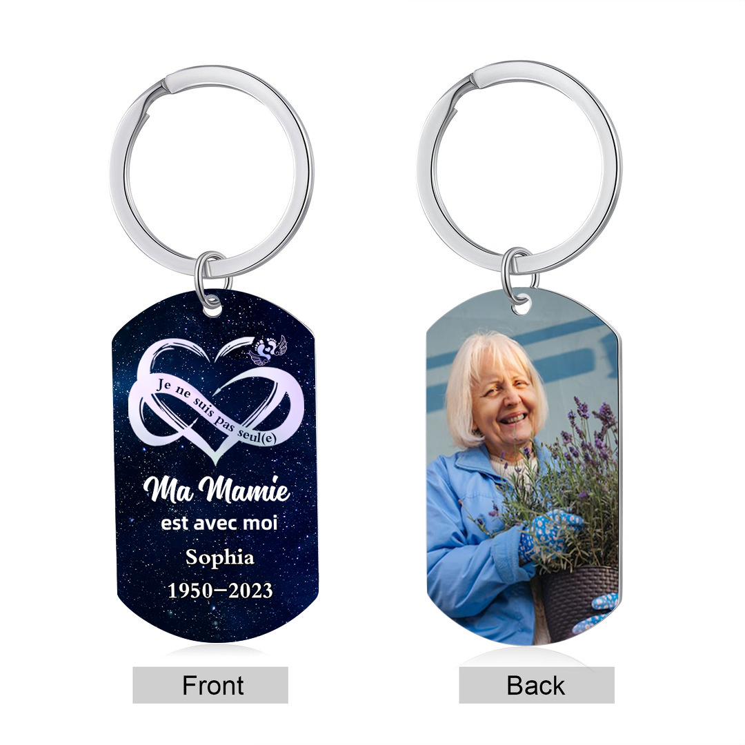 Porte-Clés Commémoratif 1 Prénom et Photo Personnalisés avec Date et Texte