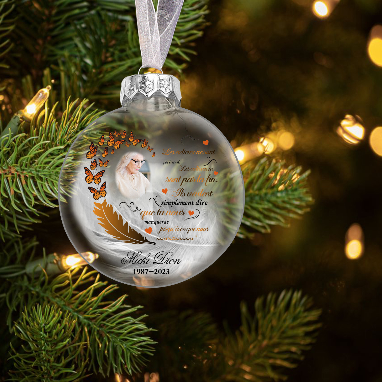 Boule transparente commémorative Ornements Prénom et Date Personnalisés avec Photo boule de noël | Jessemade