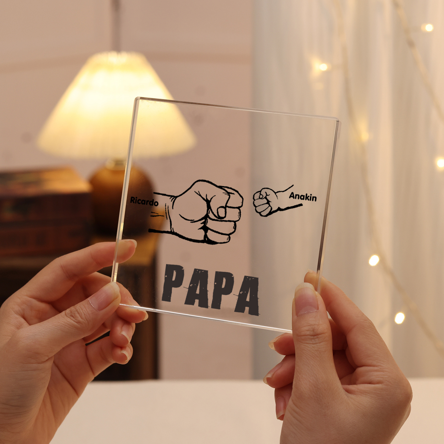 À mon Papa - Plaque Acrylique Carrée Poings 2 Prénoms Personnalisés