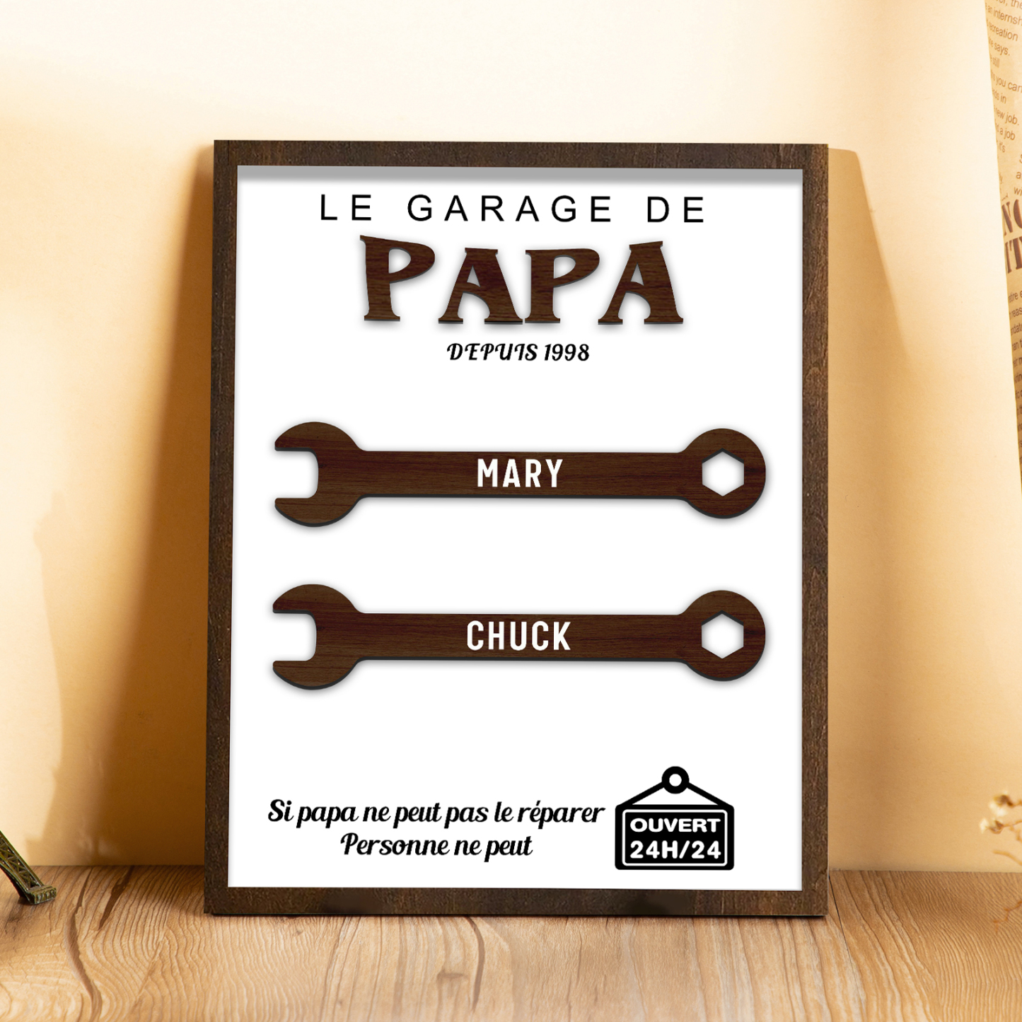 À Mon Papa-Cadre en Bois Garage 2 Prénoms Personnalisés | Jessemade