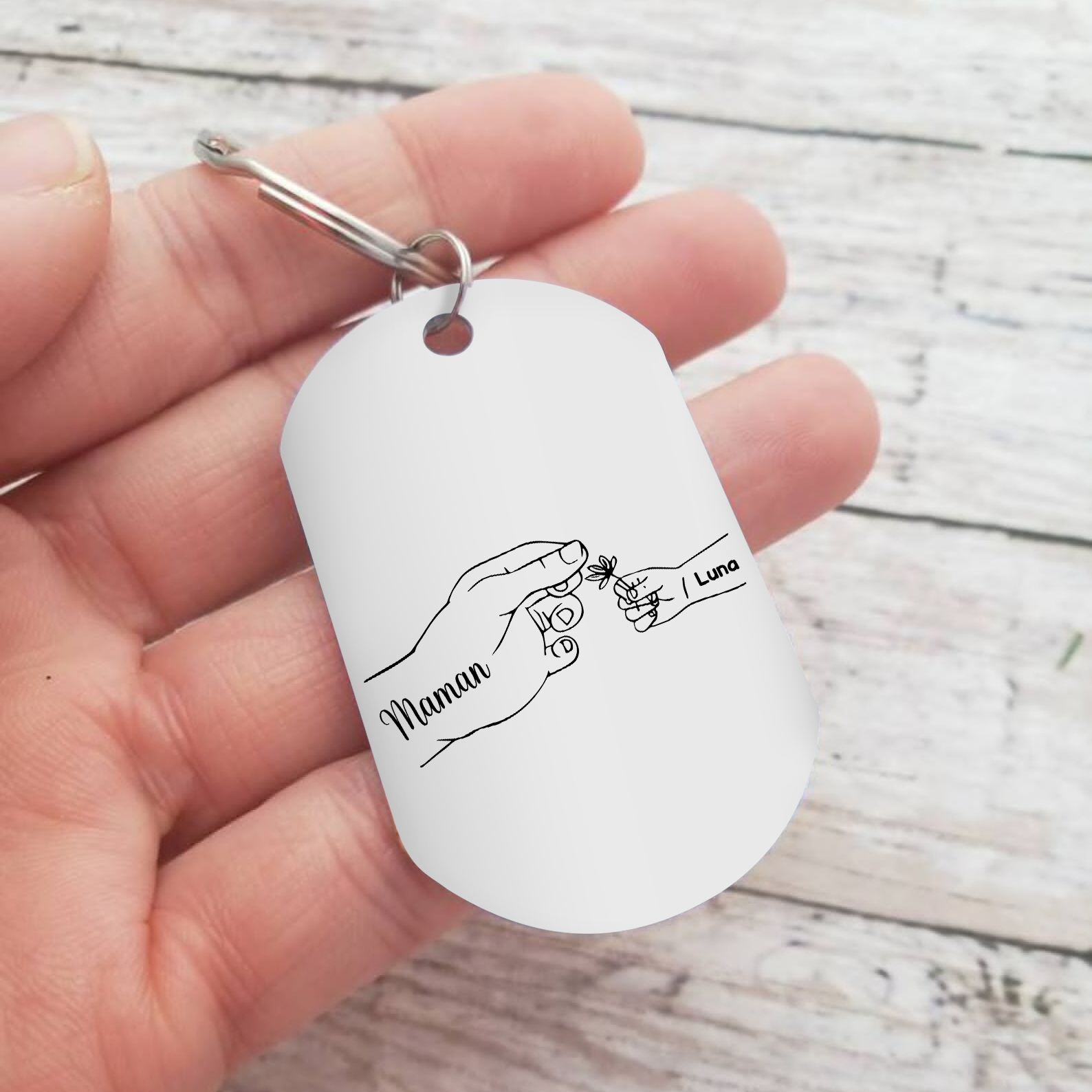 À ma Maman/Mamie - Porte-Clés 2-7 Prénoms Personnalisés Porte-Clés Mains et Fleurs