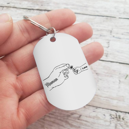 À ma Maman/Mamie - Porte-Clés 2-7 Prénoms Personnalisés Porte-Clés Mains et Fleurs