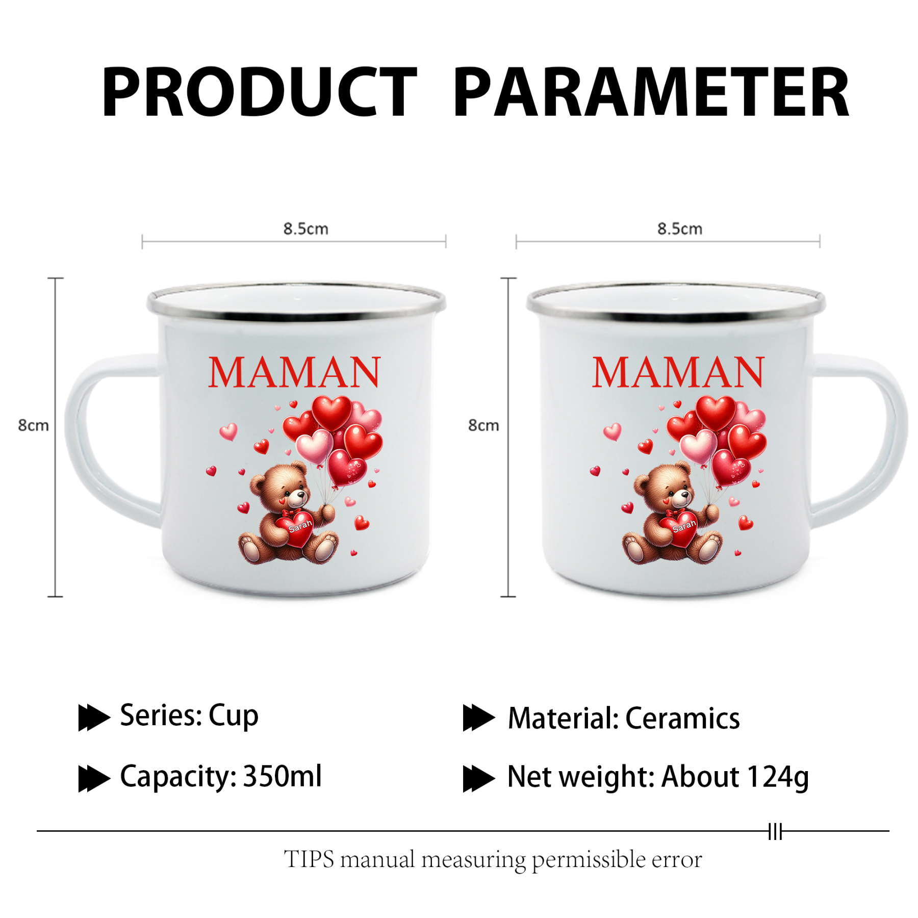 À Maman/Mamie - Tasse émaillée Ours 1 Prénom Personnalisé
