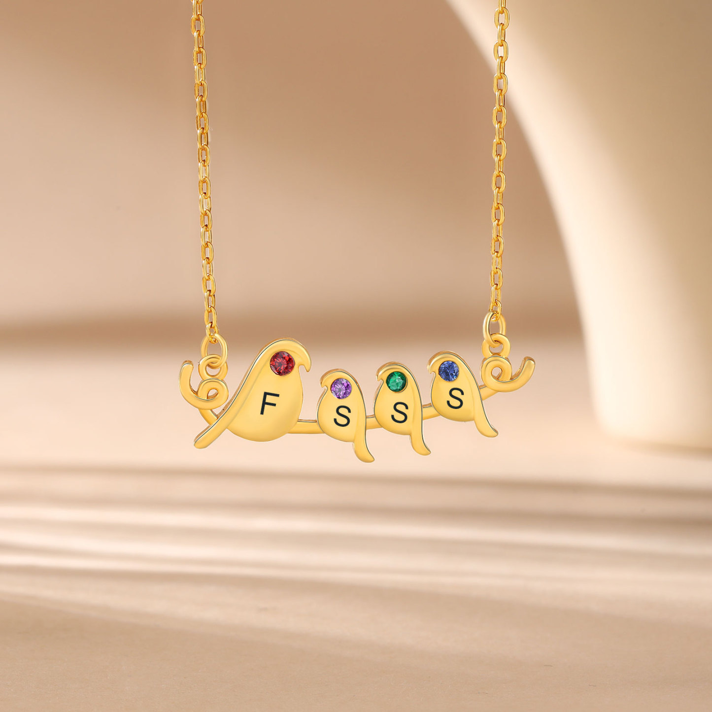Collier Petit Oiseau 4 Lettres et Pierres de Naissance Personnalisés Collier Femmes