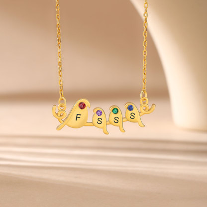 Collier Petit Oiseau 4 Lettres et Pierres de Naissance Personnalisés Collier Femmes