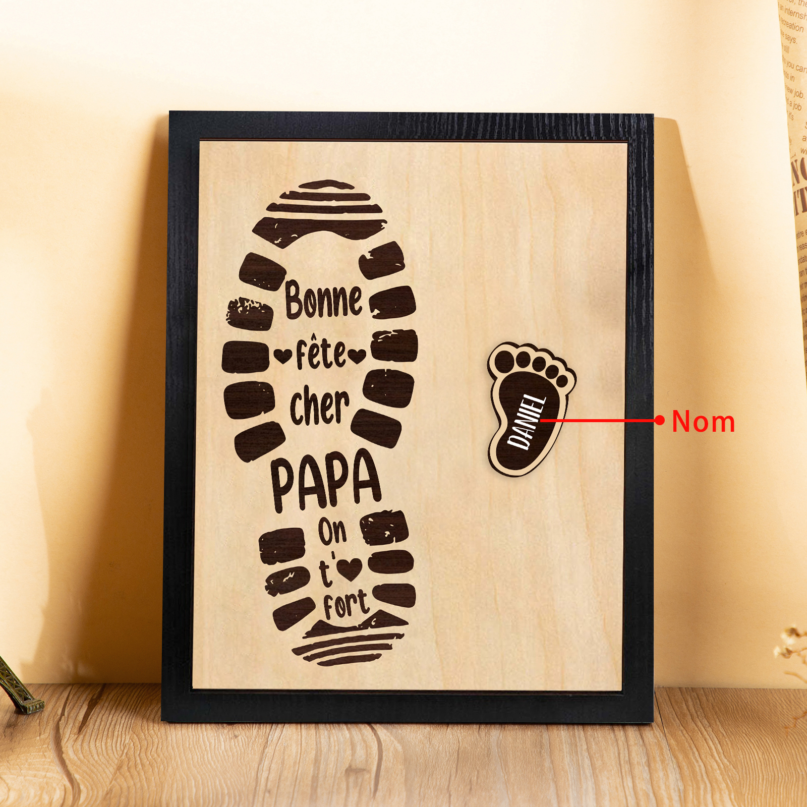 À Mon Papa-Cadre en Bois Pieds Bébé 1 Prénom Personnalisé