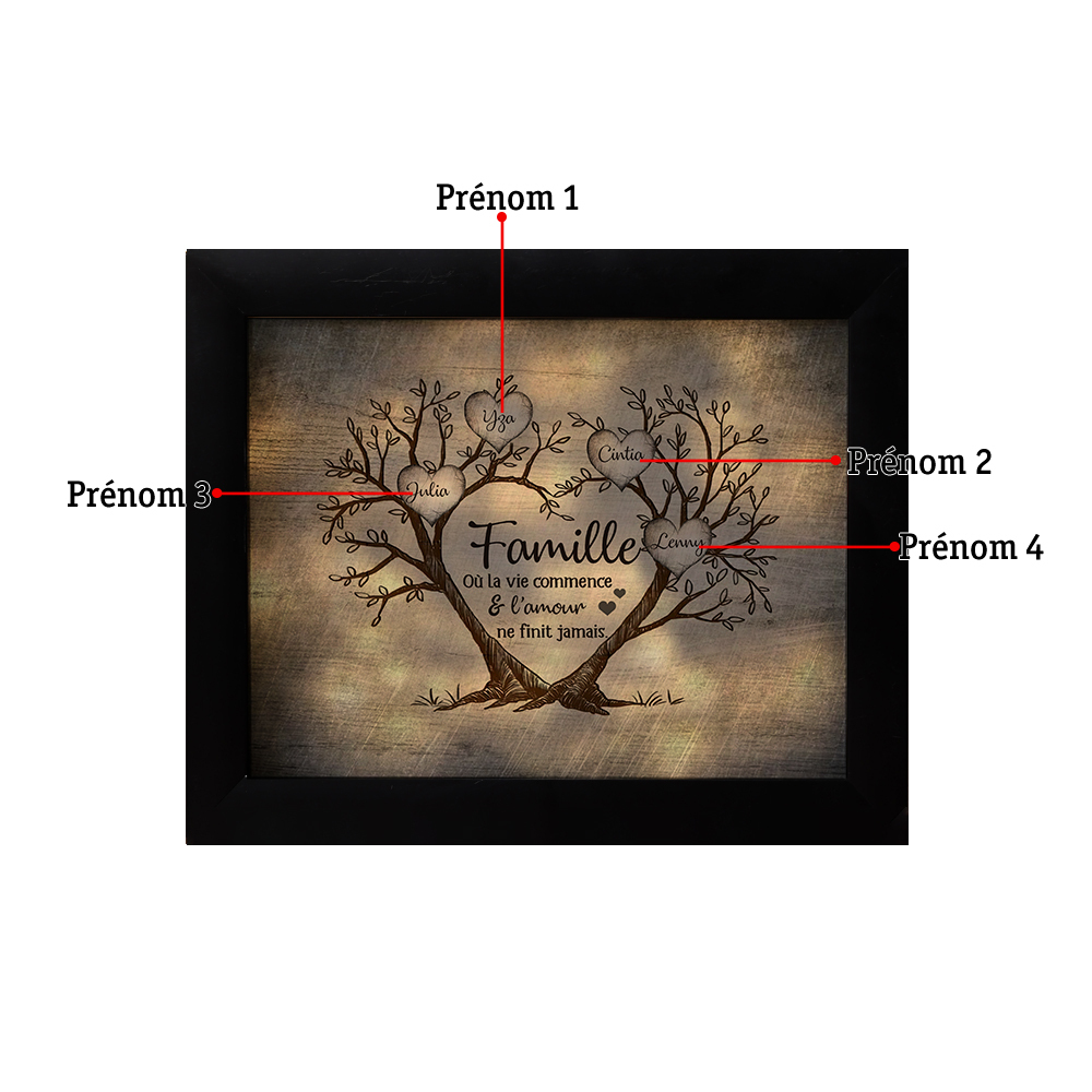 Cadre Photo LED Couple 3-6 Prénoms Personnalisés Arbre de vie