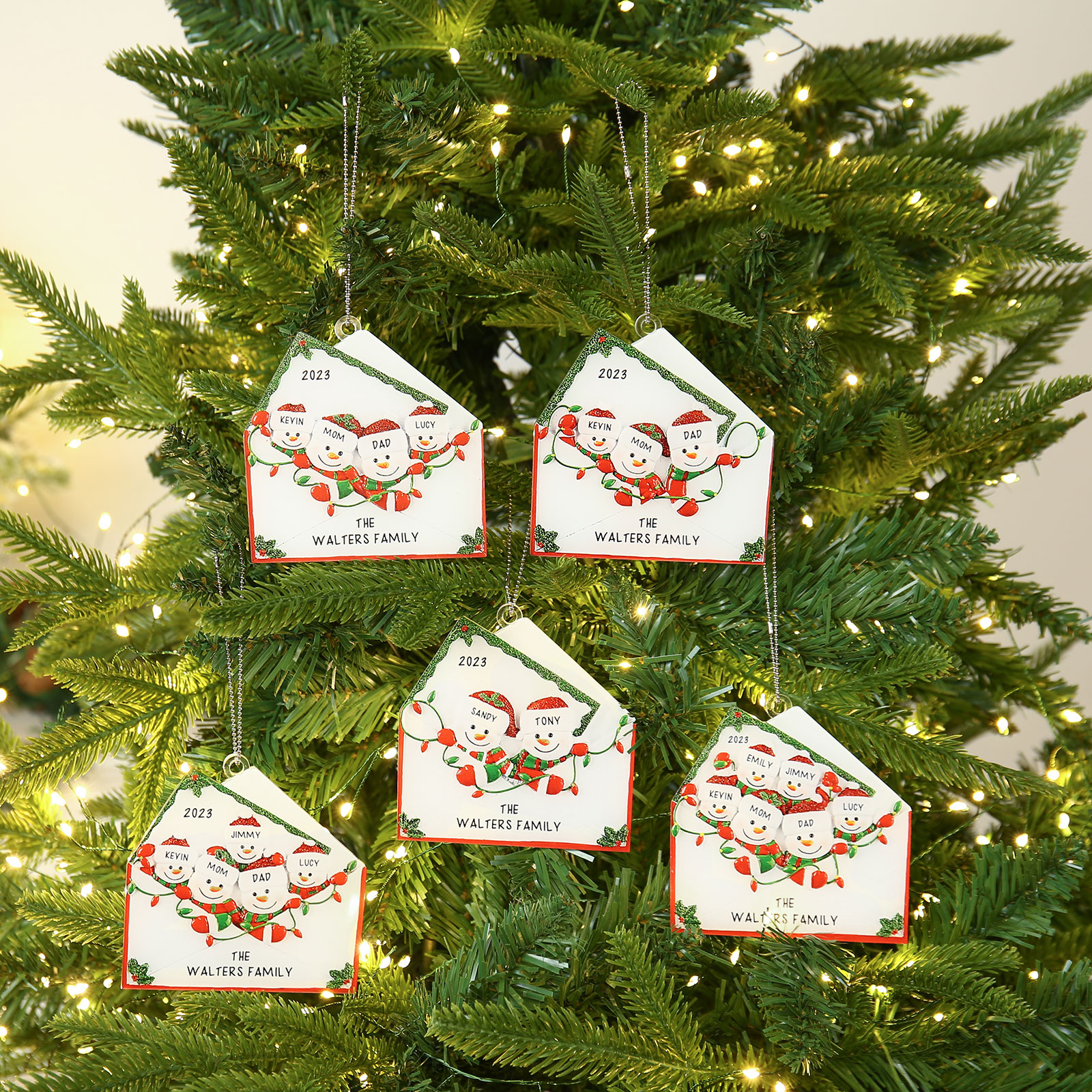 2-6 Noms Ornements de Noël Acrylique Personnalisés avec Texte et Année Bonhomme de neige
