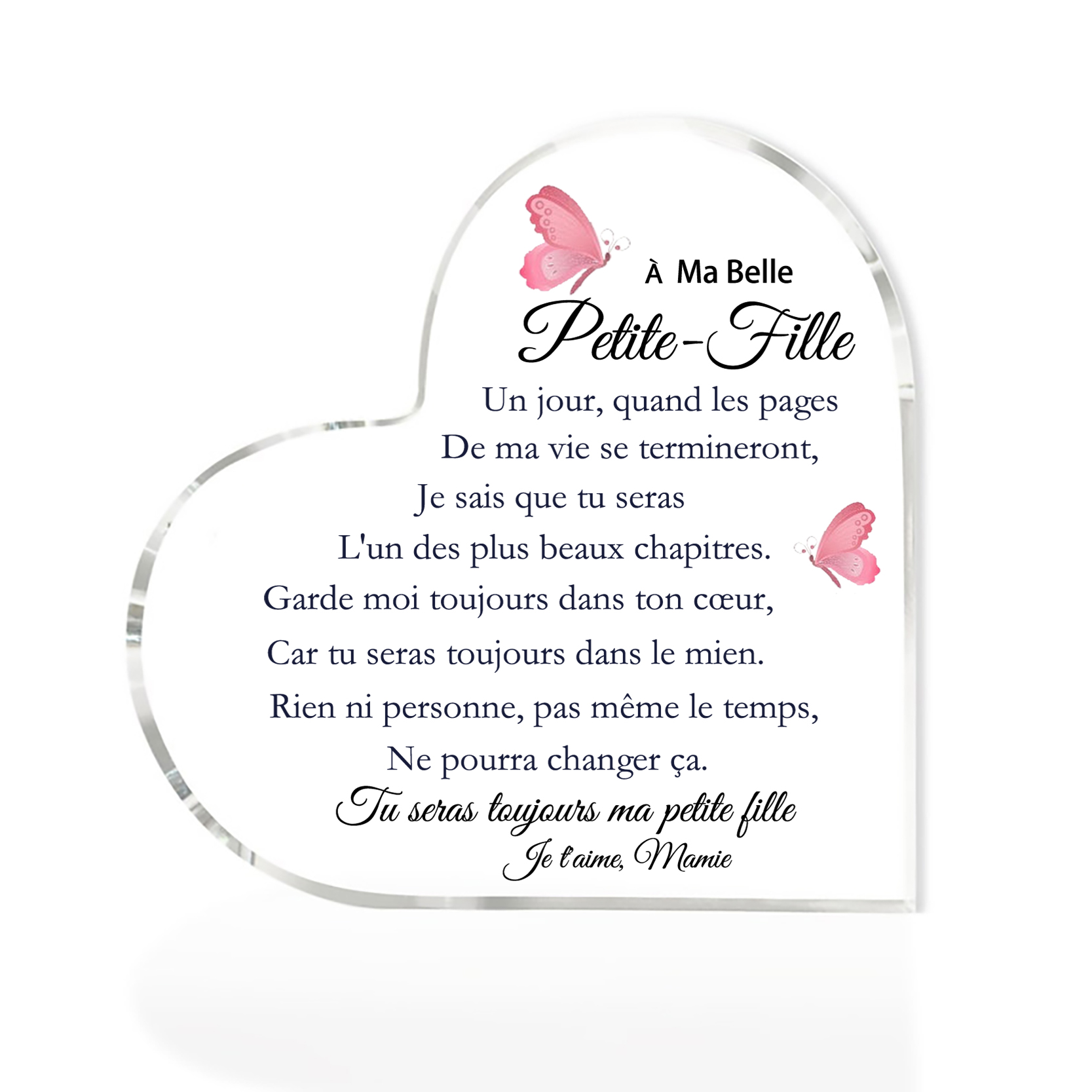 À ma Petite-Fille - Plaque Acrylique en Forme de Cœur 1 Texte Personnalisé