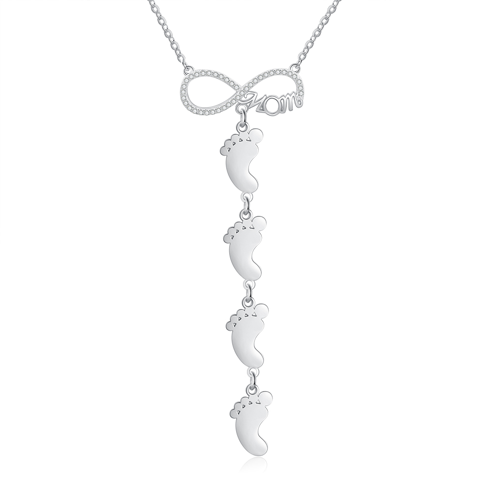 Collier Pieds Bébé 4 Prénoms Personnalisés Collier Infini pour Maman