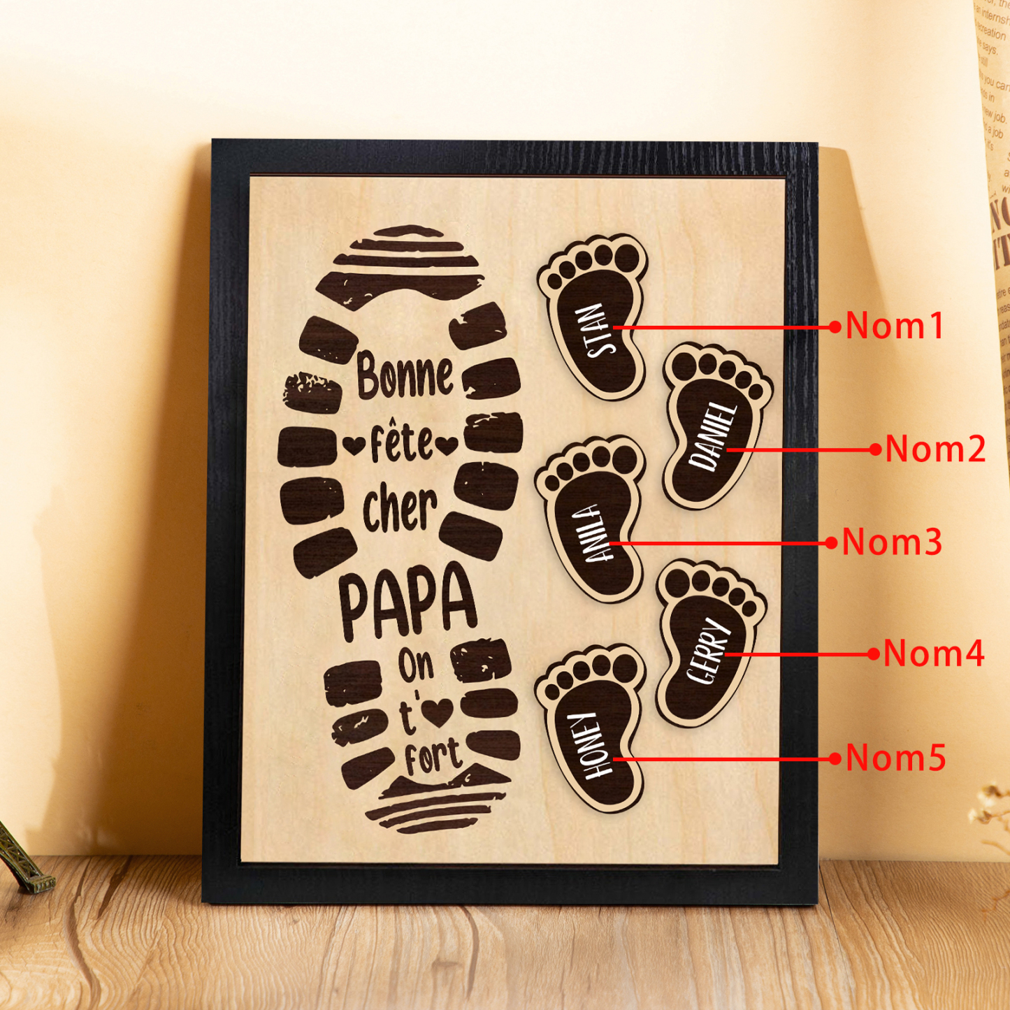 À Mon Papa-Cadre en Bois Pieds Bébé 5 Prénoms Personnalisés