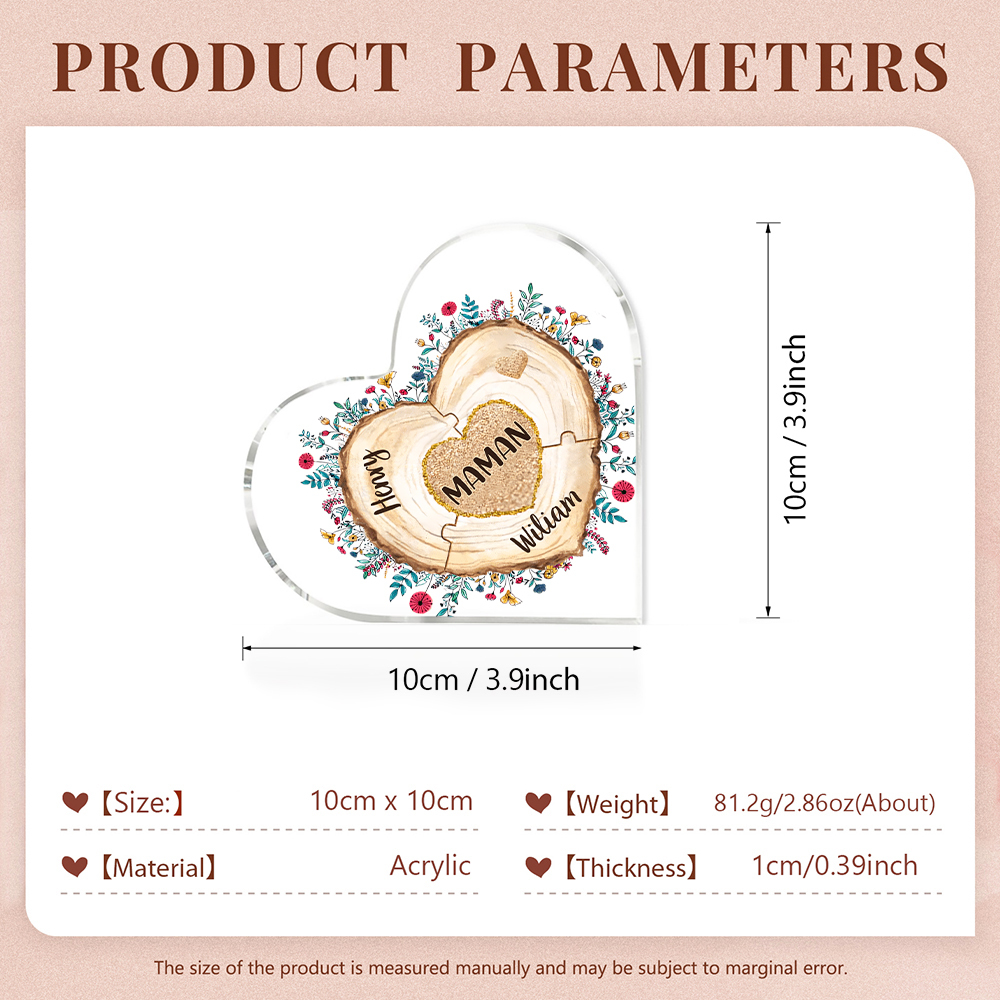 À ma Maman/Mamie - Plaque Acrylique Morceaux de coeur 3 Prénoms Personnalisés