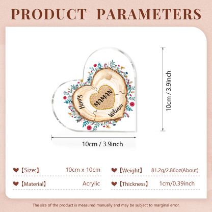 À ma Maman/Mamie - Plaque Acrylique Morceaux de coeur 3 Prénoms Personnalisés
