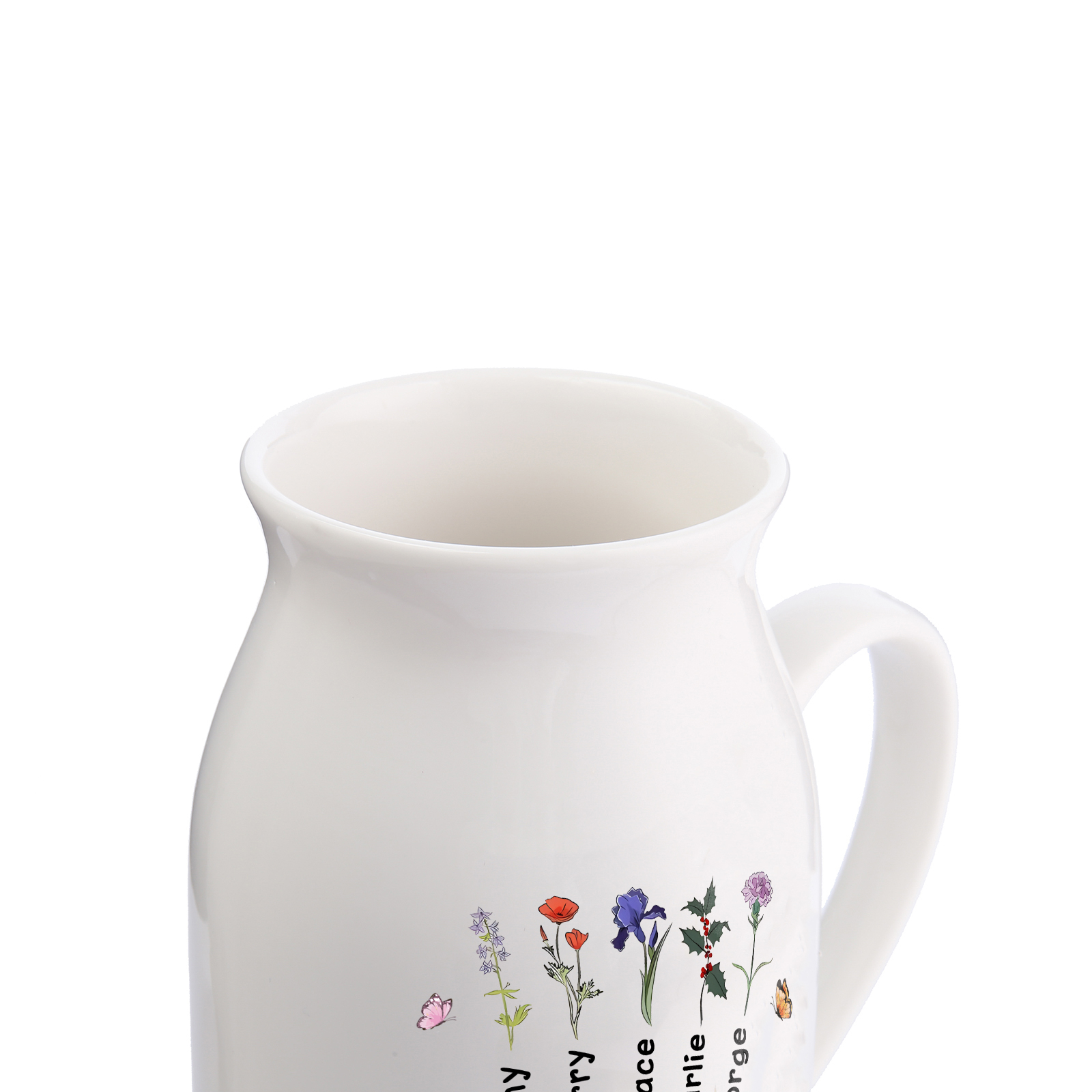 Vase à Fleurs Papillon 5 Prénoms et Fleurs de Naissance Personnalisés avec 2 Textes Décoration de la Maison