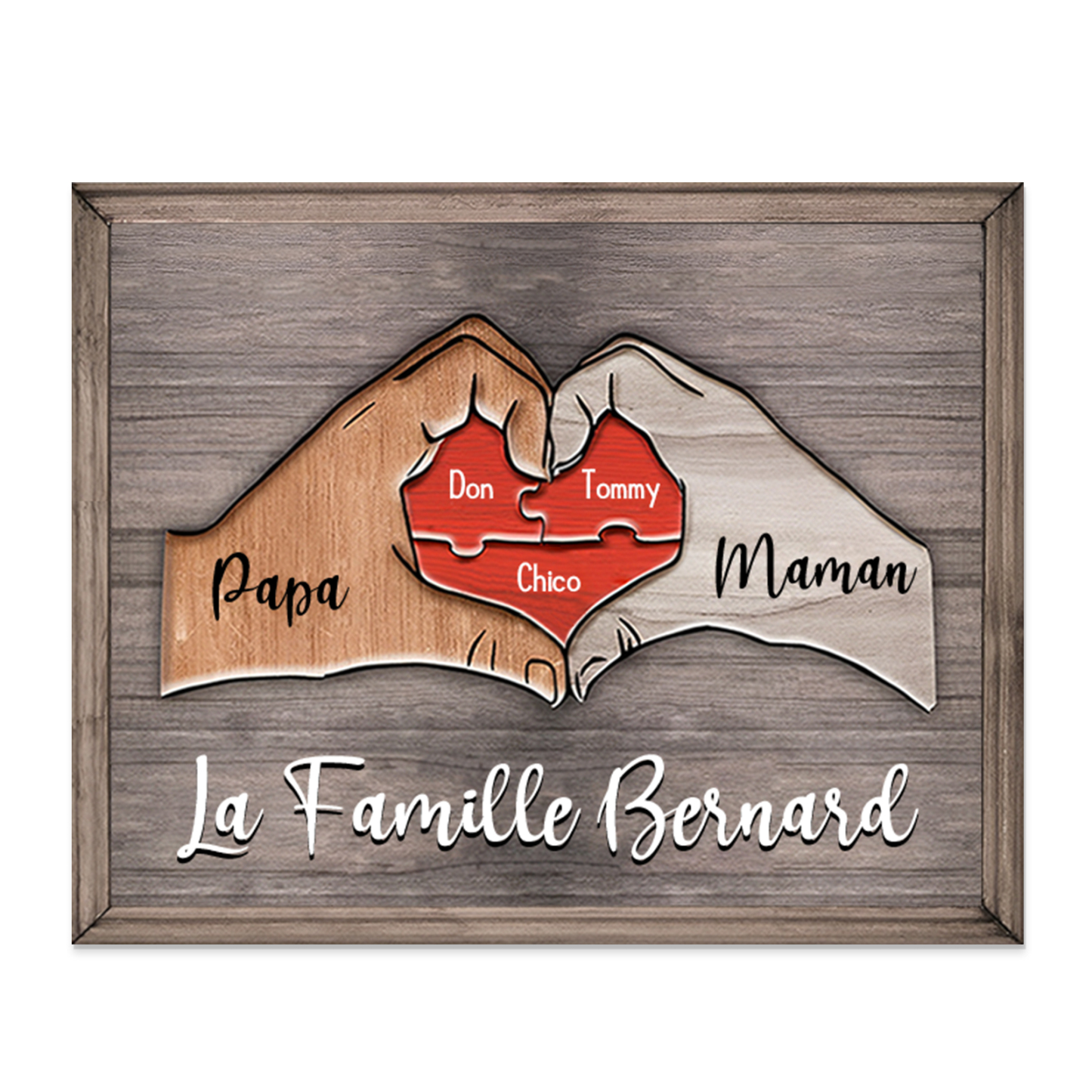 À ma Famille-Cadre en Bois Puzzle 3 Prénoms Personnalisés avec Texte