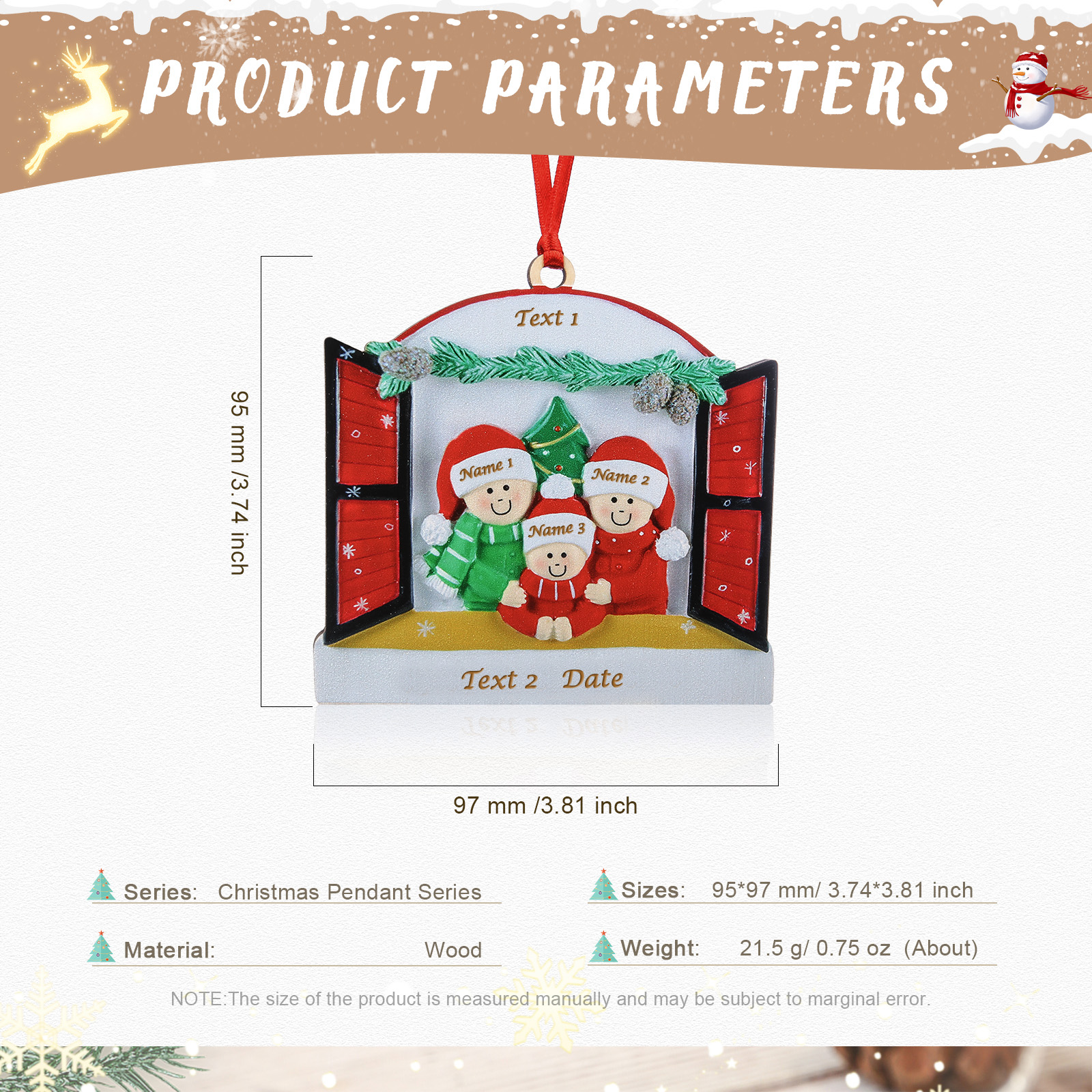 Ornements de Noël avec Poupée 3 Prénoms et 2 Textes Personnalisés avec Année