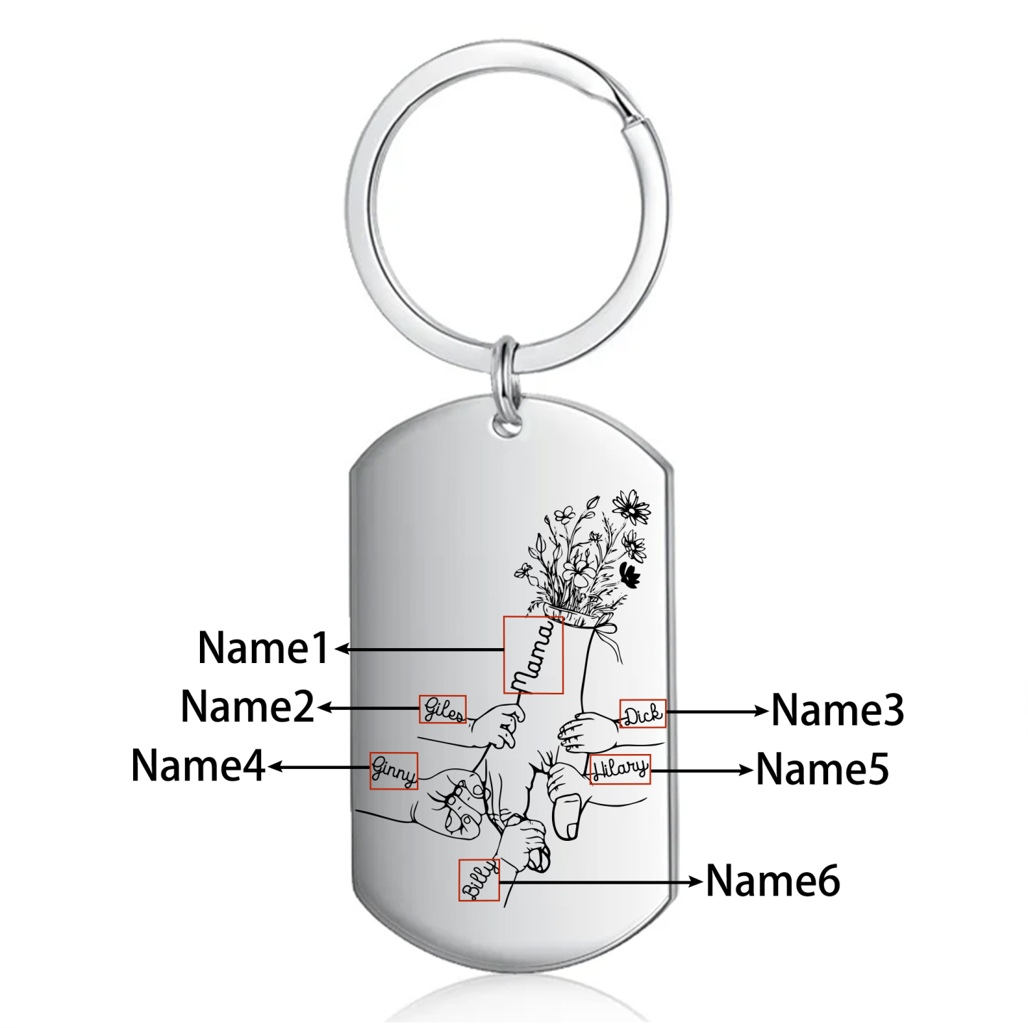 À Ma Maman/Mamie - Porte-Clés la Main dans la Main 2-7 Noms Personnalisés